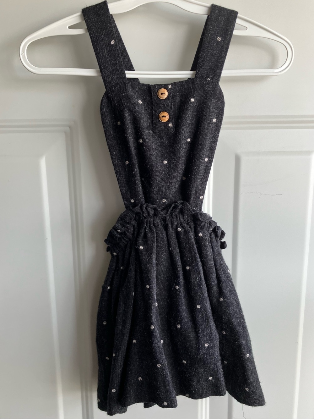Zara pinafore dress button down cross back bows polka dots grey black 2T 3T